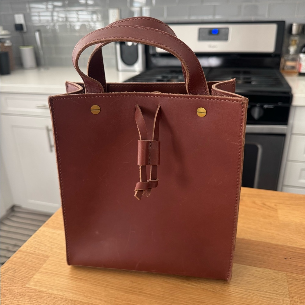 Madewell Elegant Small Trick Brown Leather Top Handle Tote Bag